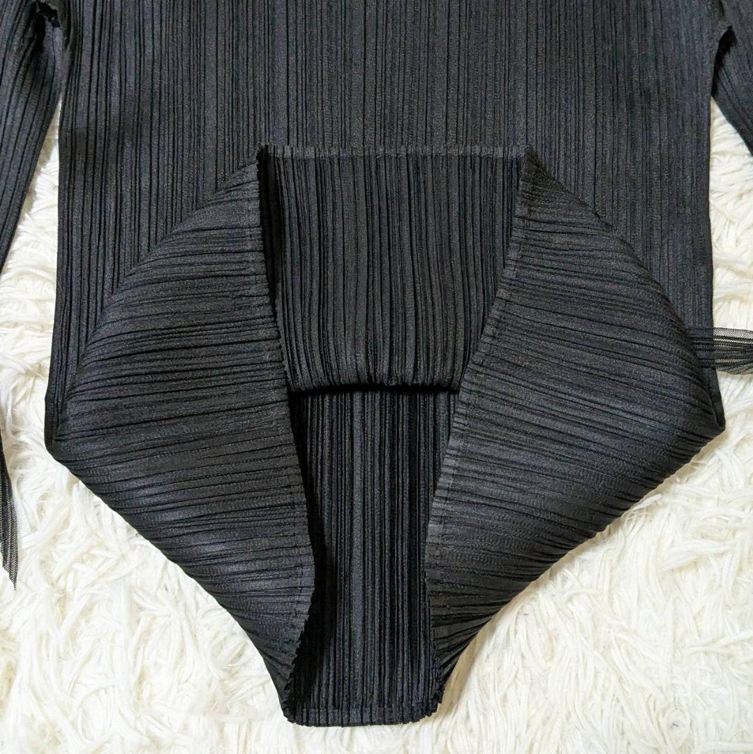 プリーツプリーズ カットソー 長袖 リボン ブラック L