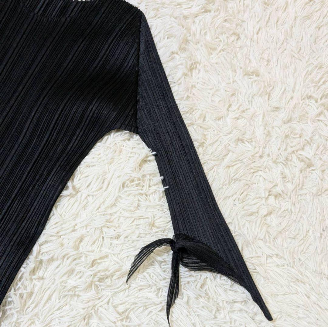 プリーツプリーズ カットソー 長袖 リボン ブラック L