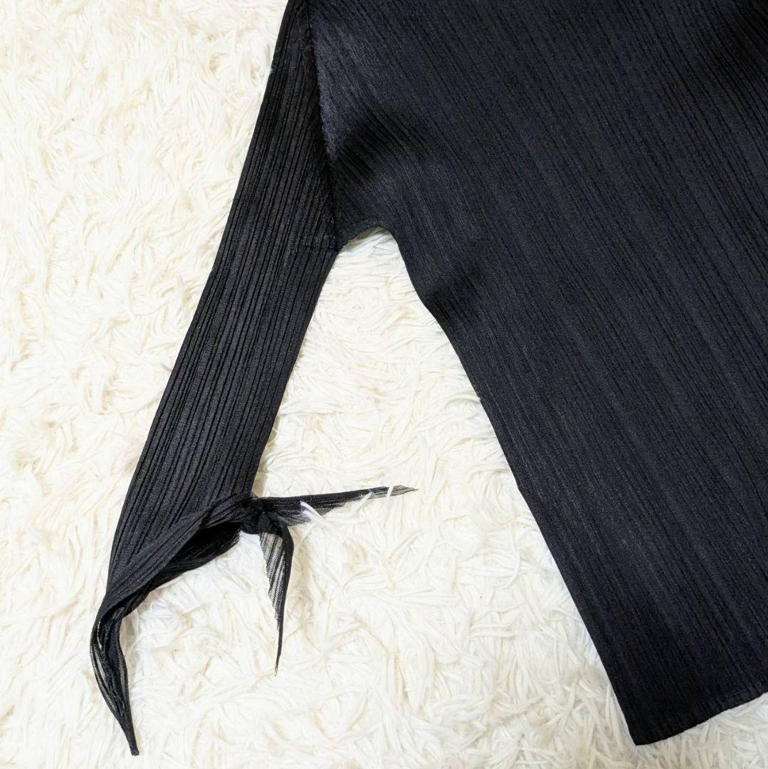プリーツプリーズ カットソー 長袖 リボン ブラック L
