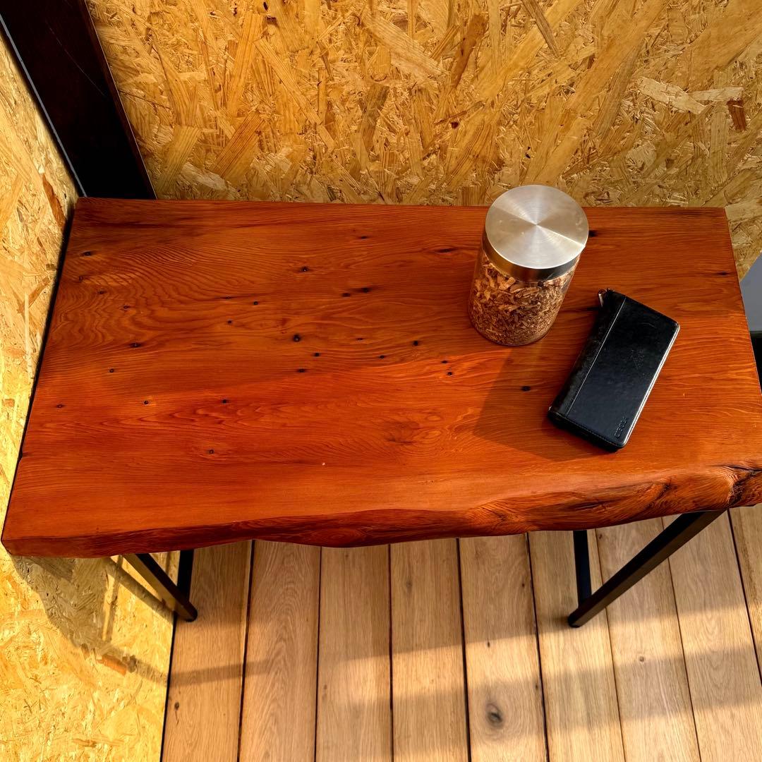 屋久杉　一枚板　テーブル　ウレタン塗装　アイアン脚付