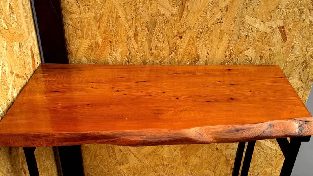 屋久杉　一枚板　テーブル　ウレタン塗装　アイアン脚付