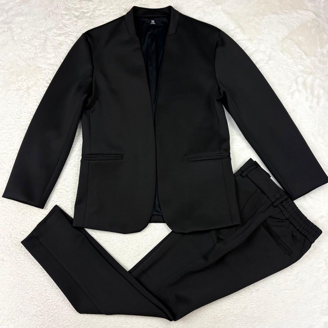 カンビオ リラックスポンチ ノーカラージャケット 上下 セットアップ 黒 M