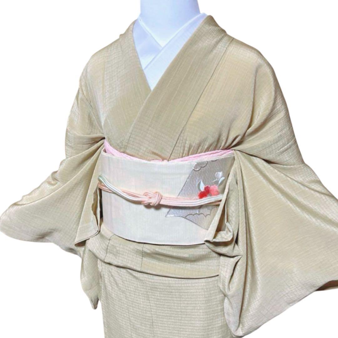 ま*り様 正絹　単衣　薄物　縮緬　縮み　絽　美品　色無地　裄丈長め　フルセット