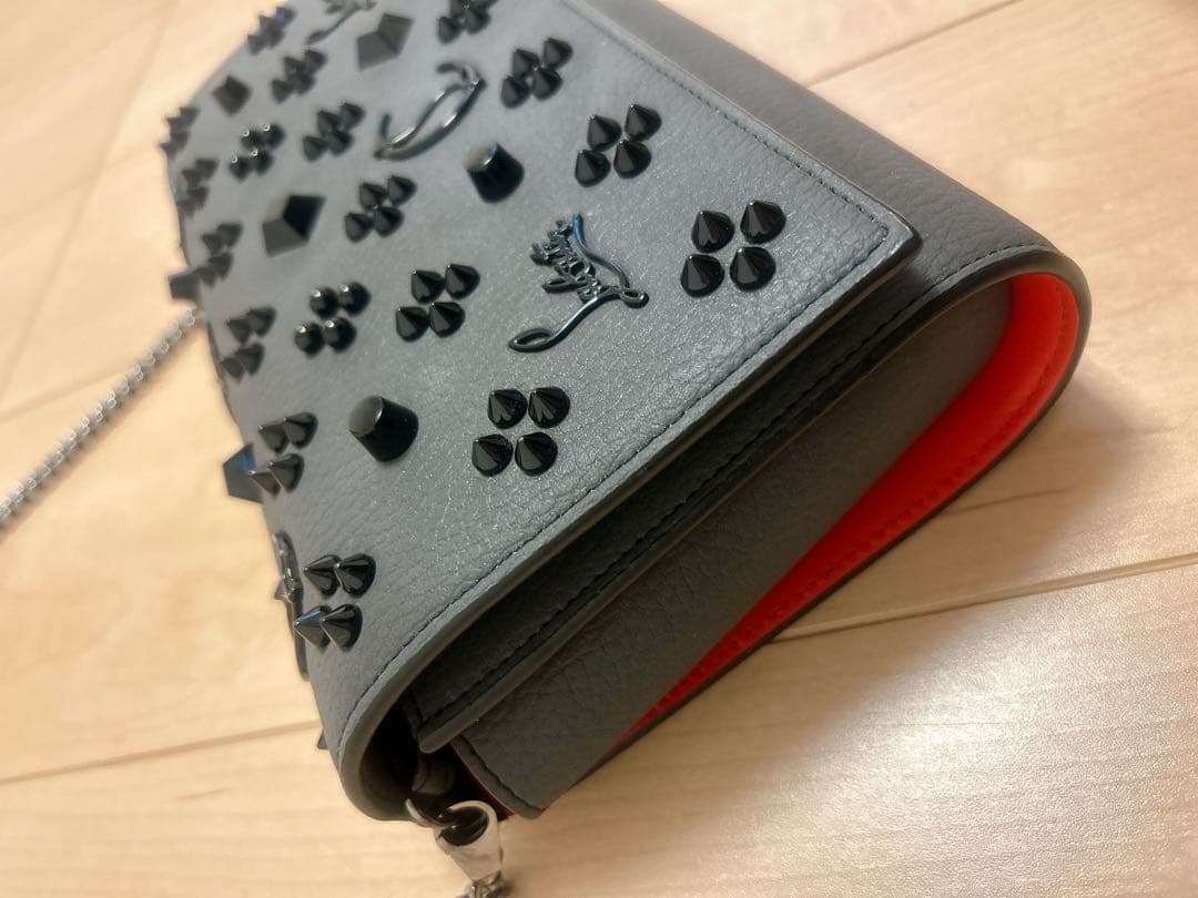 グレー レザー スタッズ クラッチバッグ
