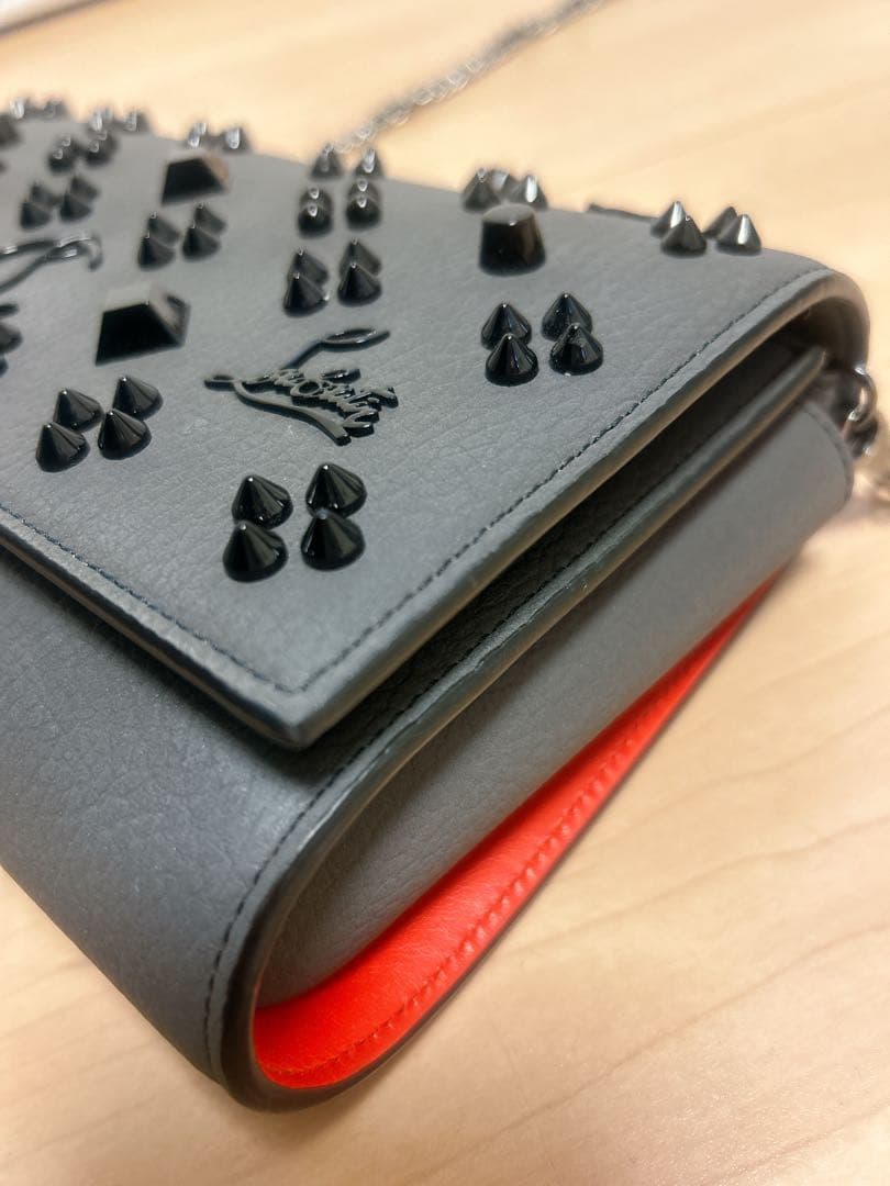 グレー レザー スタッズ クラッチバッグ