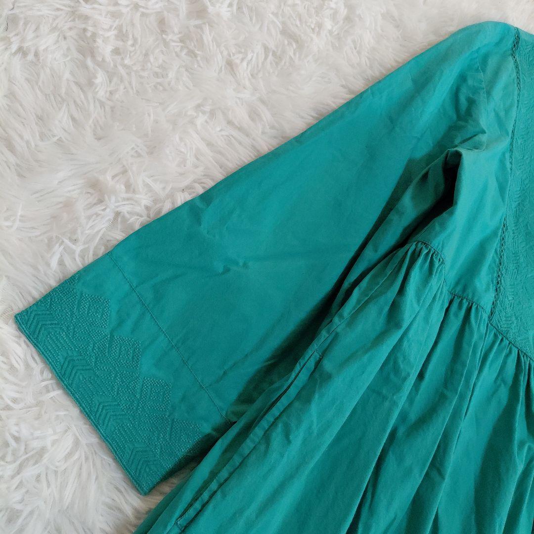 美品✨ヌキテパ　ワンピース　カシュクール 刺繍　ロング丈　ターコイズ