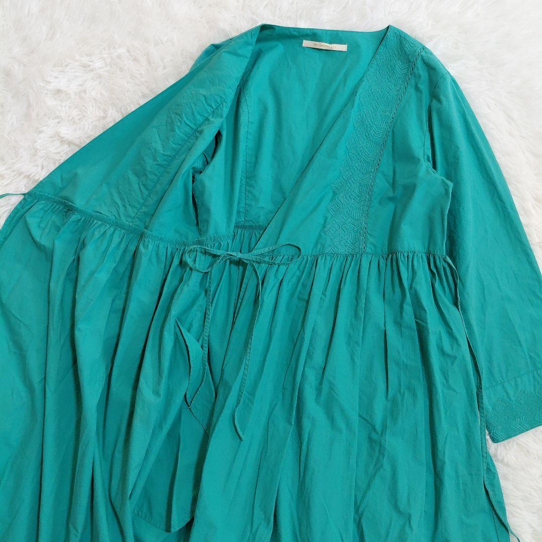 美品✨ヌキテパ　ワンピース　カシュクール 刺繍　ロング丈　ターコイズ