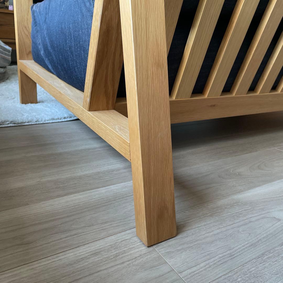 【最終値下げ】ネイビー 布クッション 木製フレーム ソファ