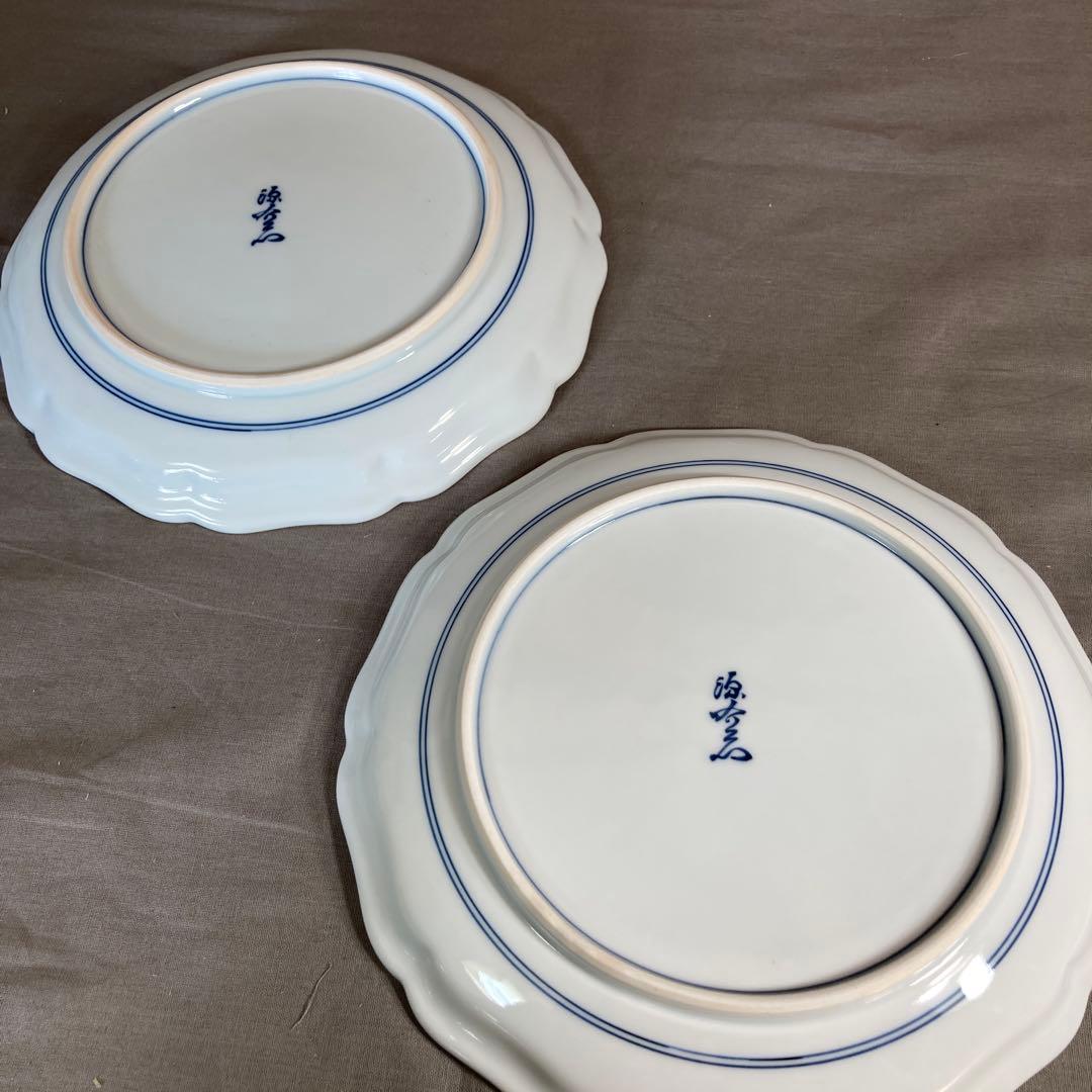 【源右衛門】古伊万里の伝統　日本名窯　舘林源右衛門作　染錦古伊万里菊絵　中皿二枚