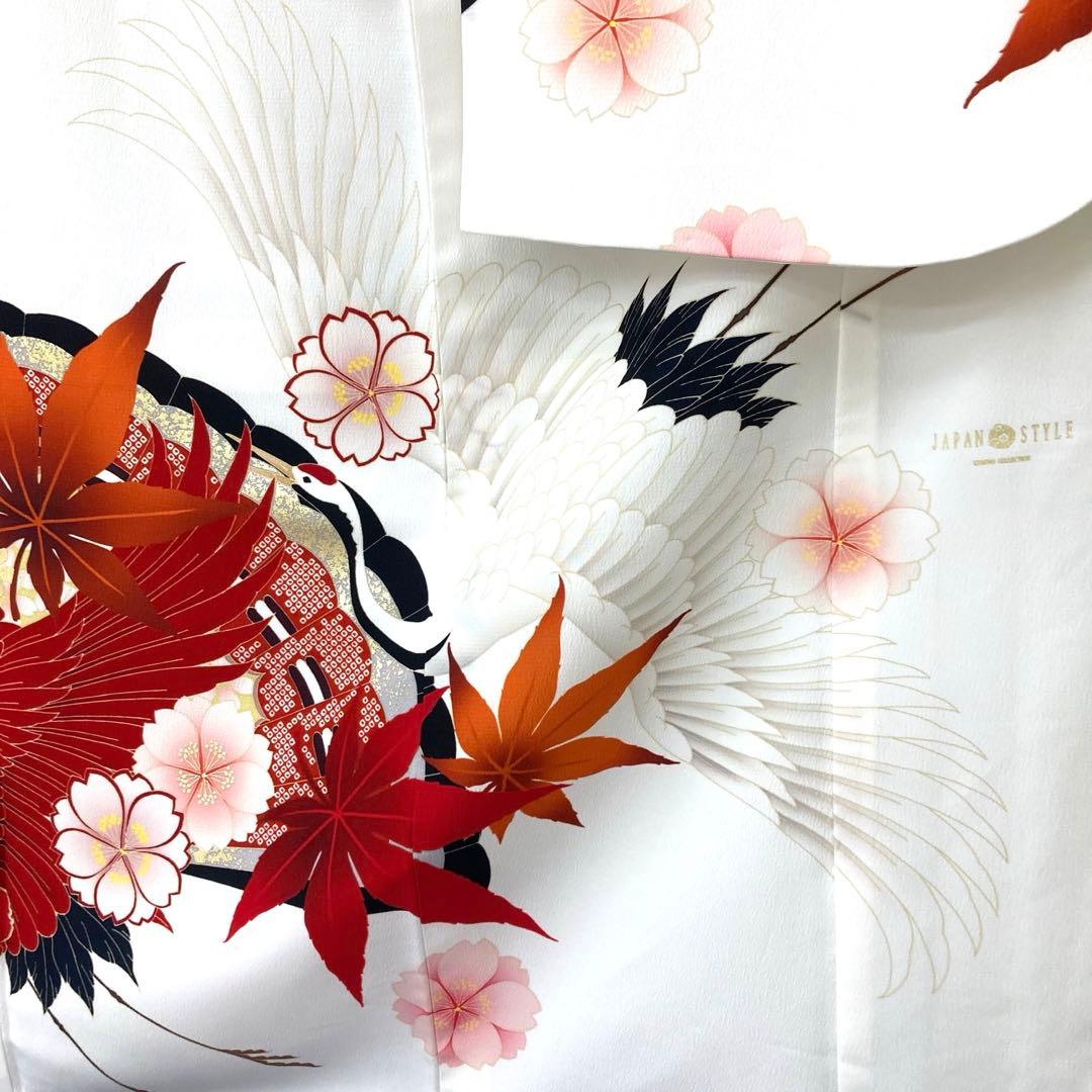 ☆中古品☆振袖　単品　化繊　ジャパンスタイル　白地鶴模様振袖