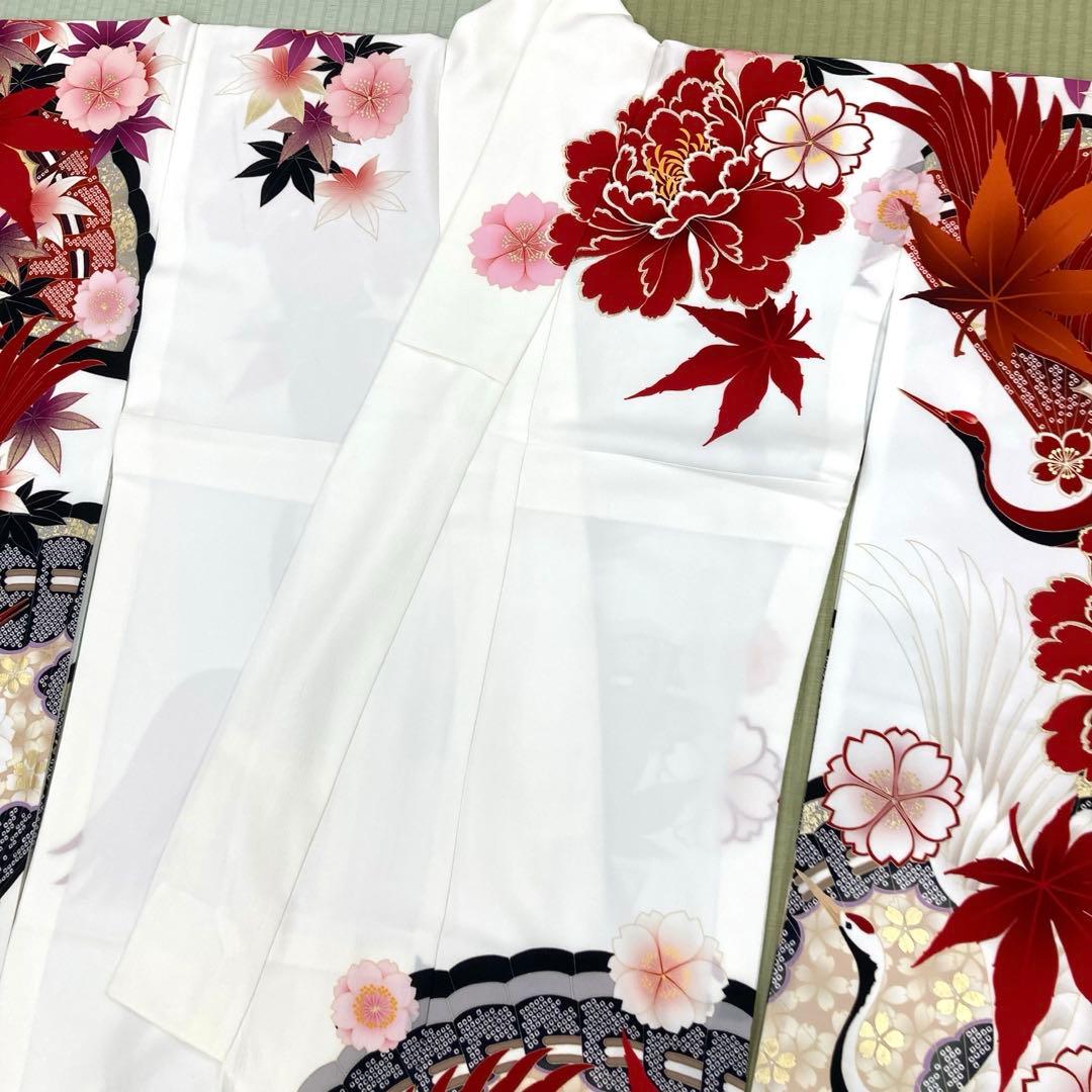 ☆中古品☆振袖　単品　化繊　ジャパンスタイル　白地鶴模様振袖