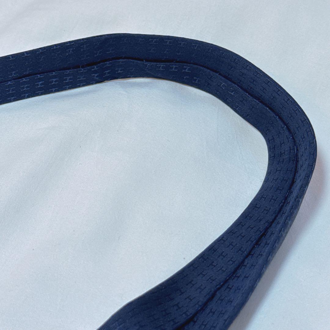 HERMES エルメス ネクタイ ネイビー 紺 光沢 ジャガード ファソネ H柄