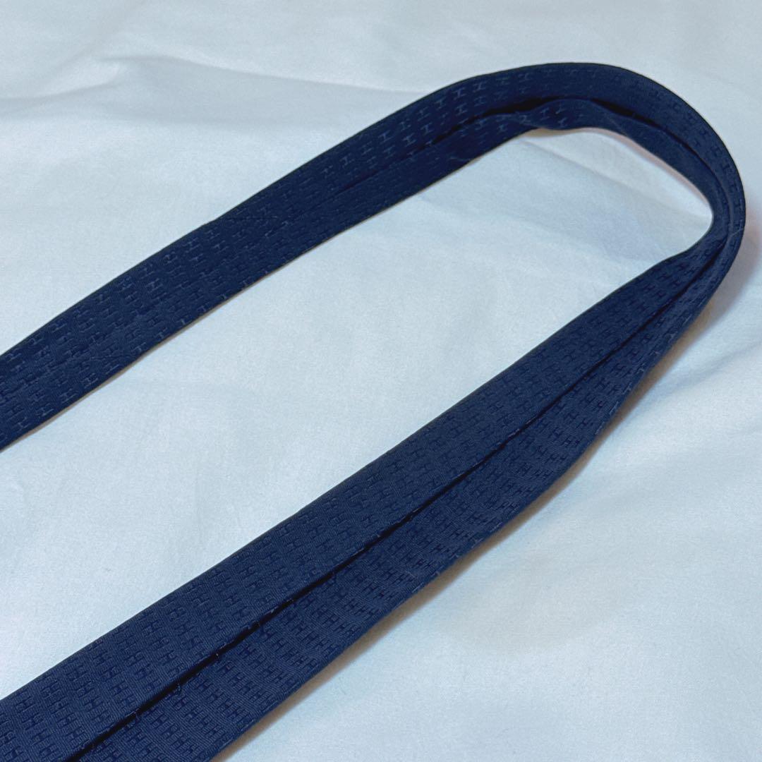 HERMES エルメス ネクタイ ネイビー 紺 光沢 ジャガード ファソネ H柄