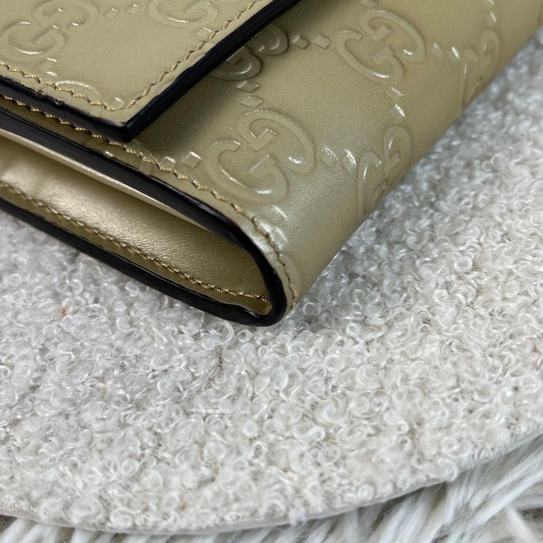 美品　GUCCI シマ　レザー　コンチネンタルウォレット　長財布　ゴールド