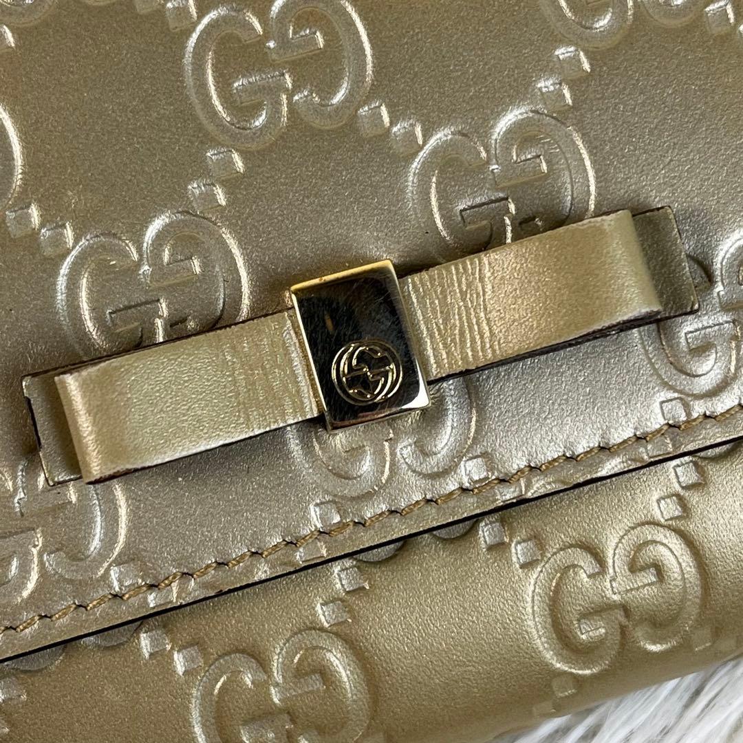 美品　GUCCI シマ　レザー　コンチネンタルウォレット　長財布　ゴールド