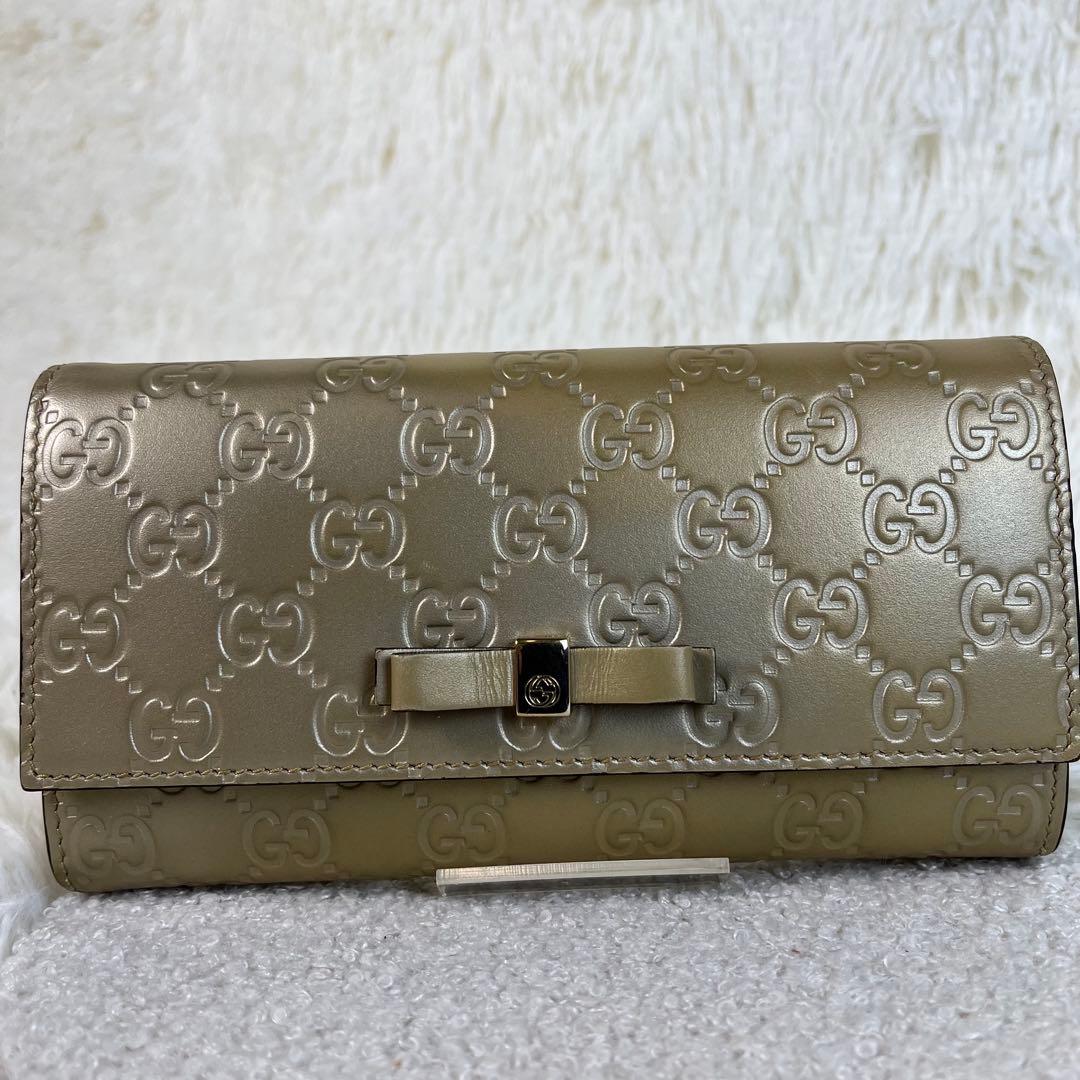 美品　GUCCI シマ　レザー　コンチネンタルウォレット　長財布　ゴールド