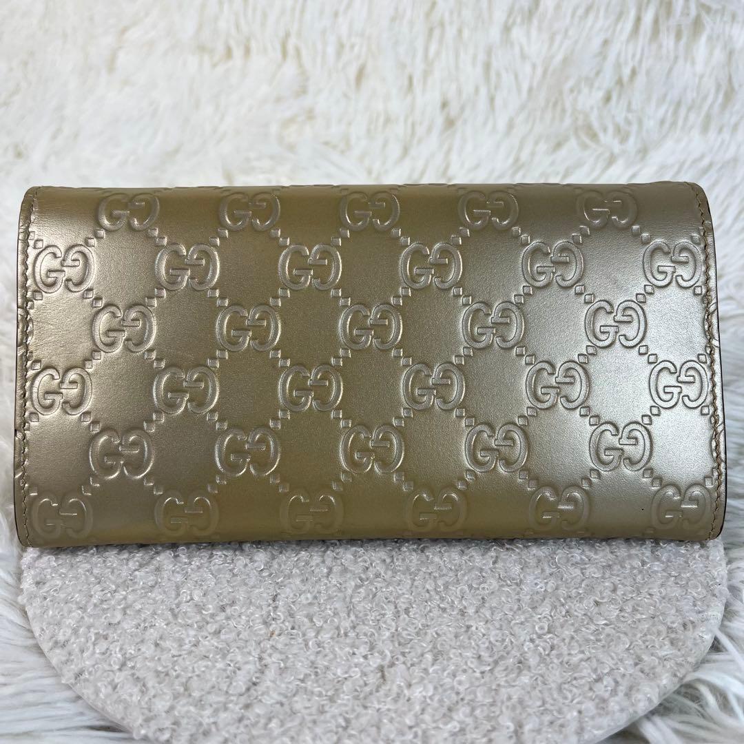 美品　GUCCI シマ　レザー　コンチネンタルウォレット　長財布　ゴールド
