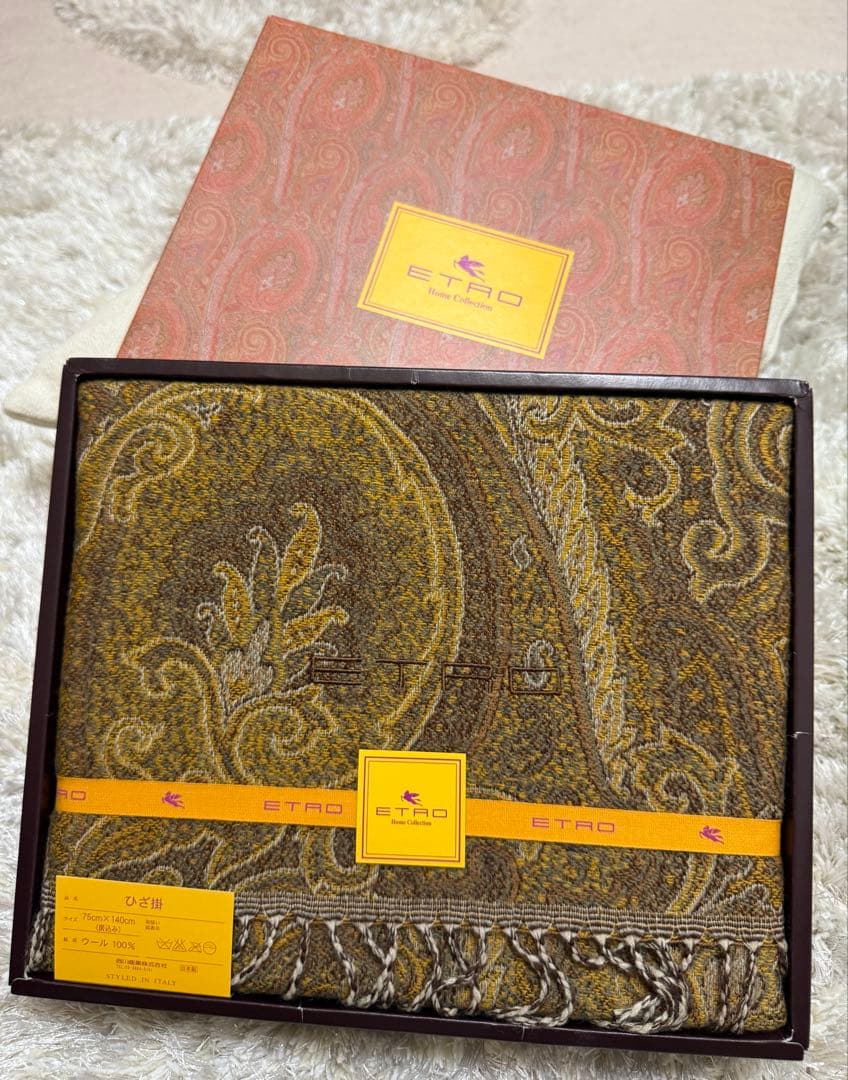ETRO エトロ ペイズリー柄ウールブランケット ひざ掛け　箱付き 未使用