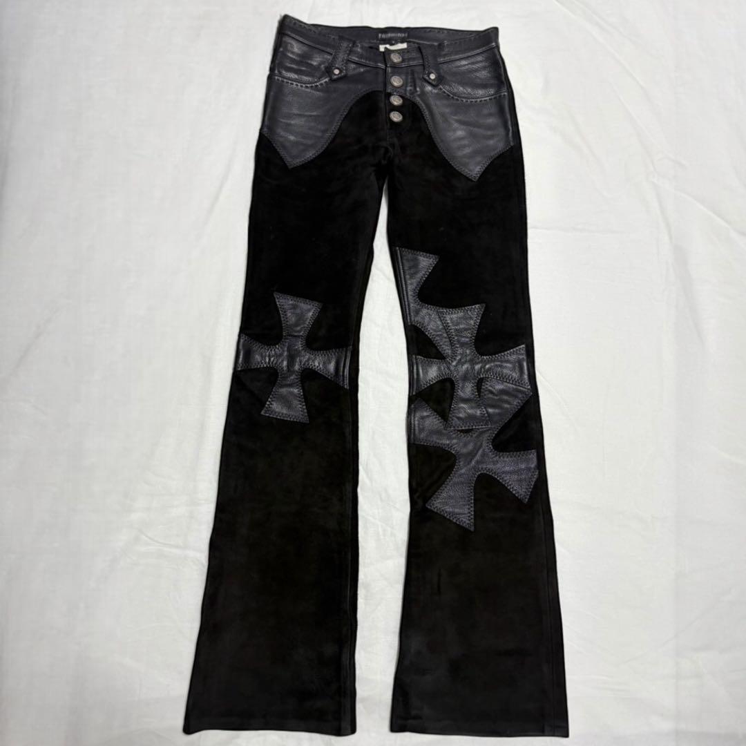 パンツ Yasuyuki Ishii cross leather flare pants