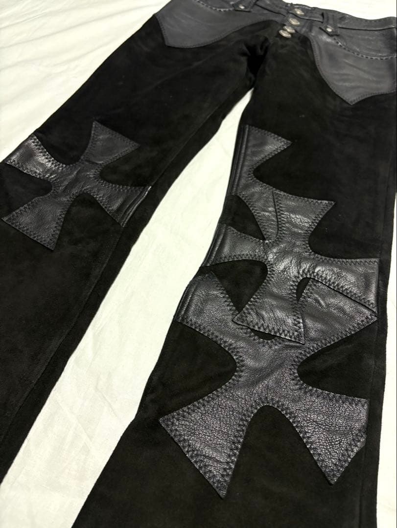 パンツ Yasuyuki Ishii cross leather flare pants
