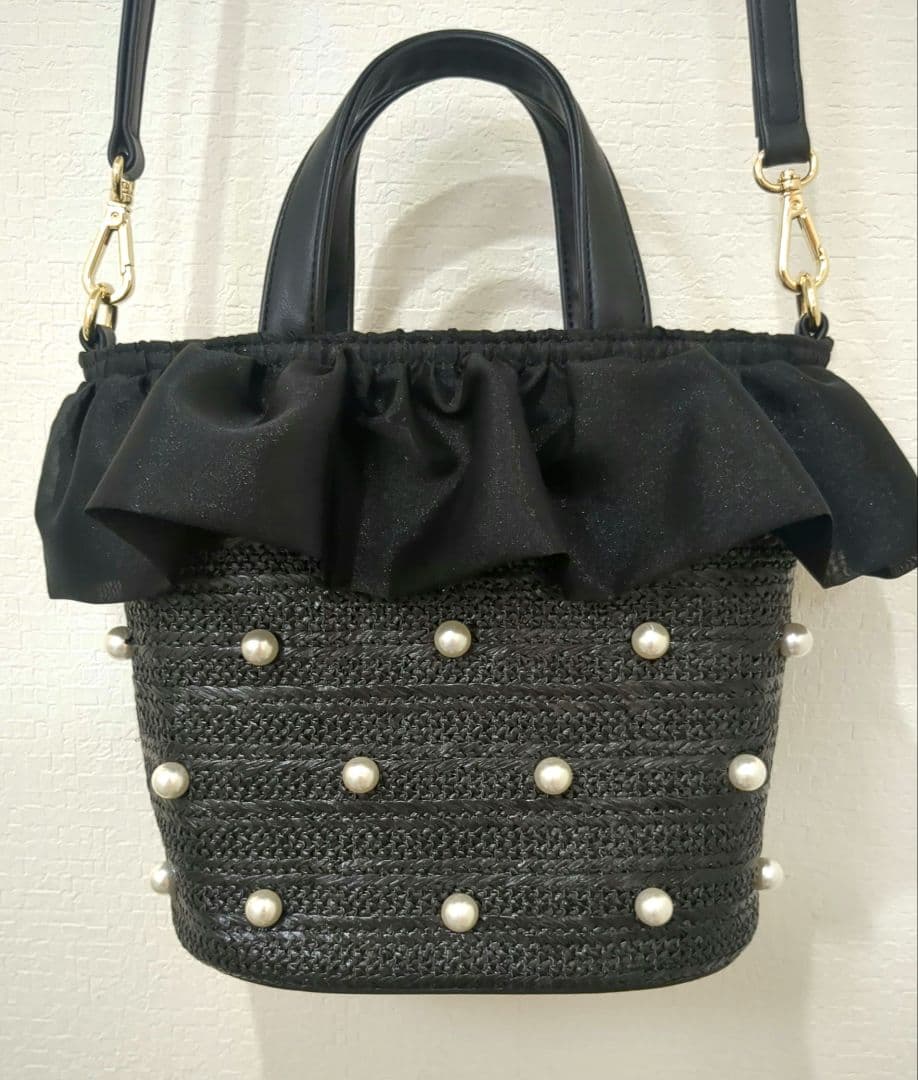 DIANA パール付きフリルショルダーバッグ　2way ハンドバック