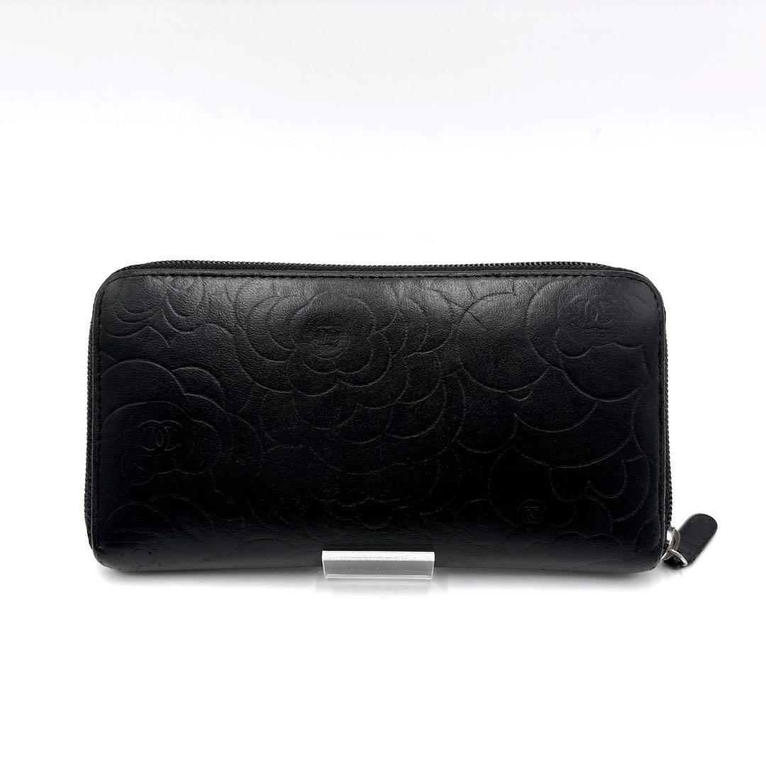 【美品】CHANEL シャネル カメリア ココマーク ラウンドファスナー 長財布