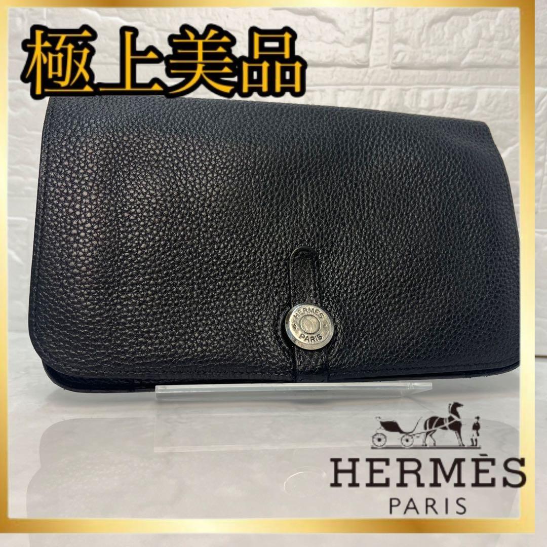 HERMES エルメス 財布 ドゴン GM 小銭入れ付き 刻印:□F ブラック