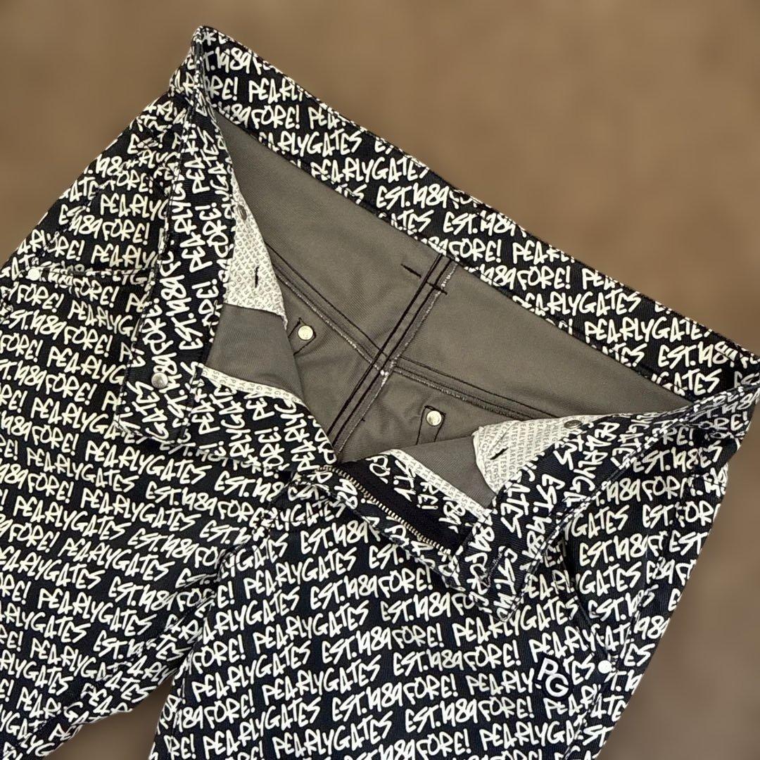 防寒　蓄熱　裏地付き　パーリーゲイツ　パンツ　総柄　M〜L相当　紺　白　ネイビー