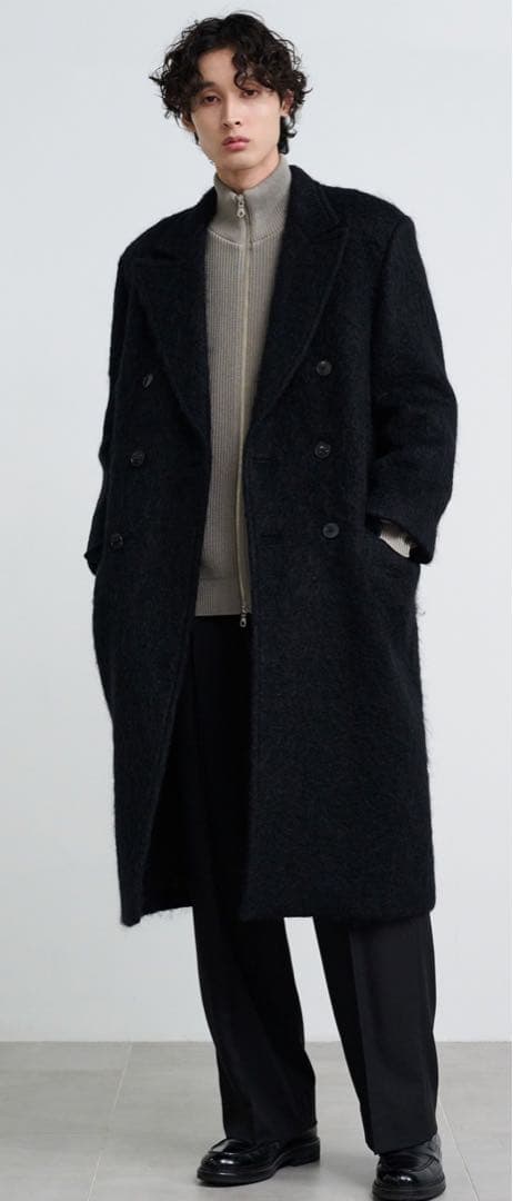 美品　【PUBLIC TOKYO】モヘア　シャギー　オーバーコート　ネイビー