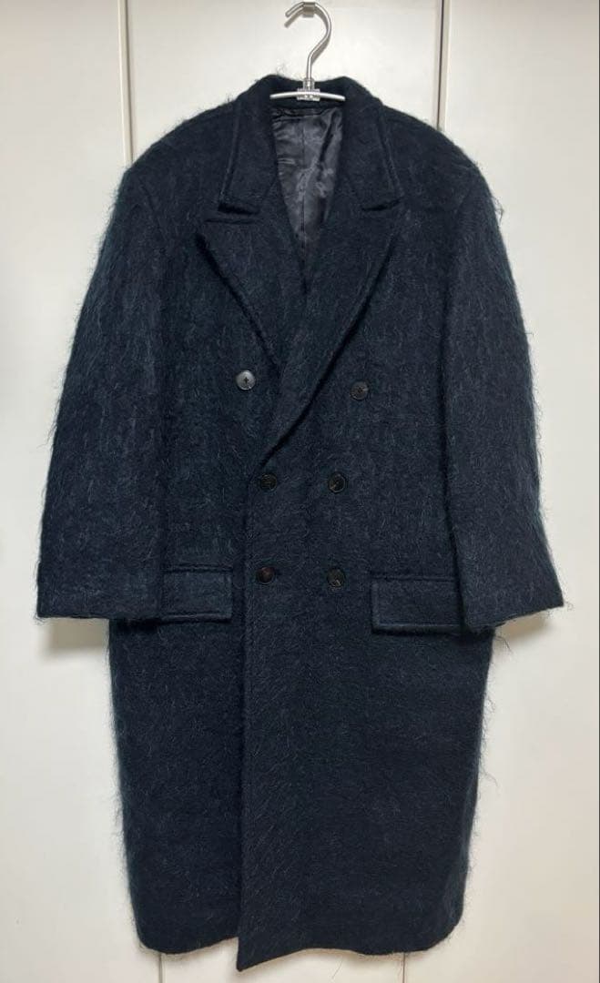 美品　【PUBLIC TOKYO】モヘア　シャギー　オーバーコート　ネイビー