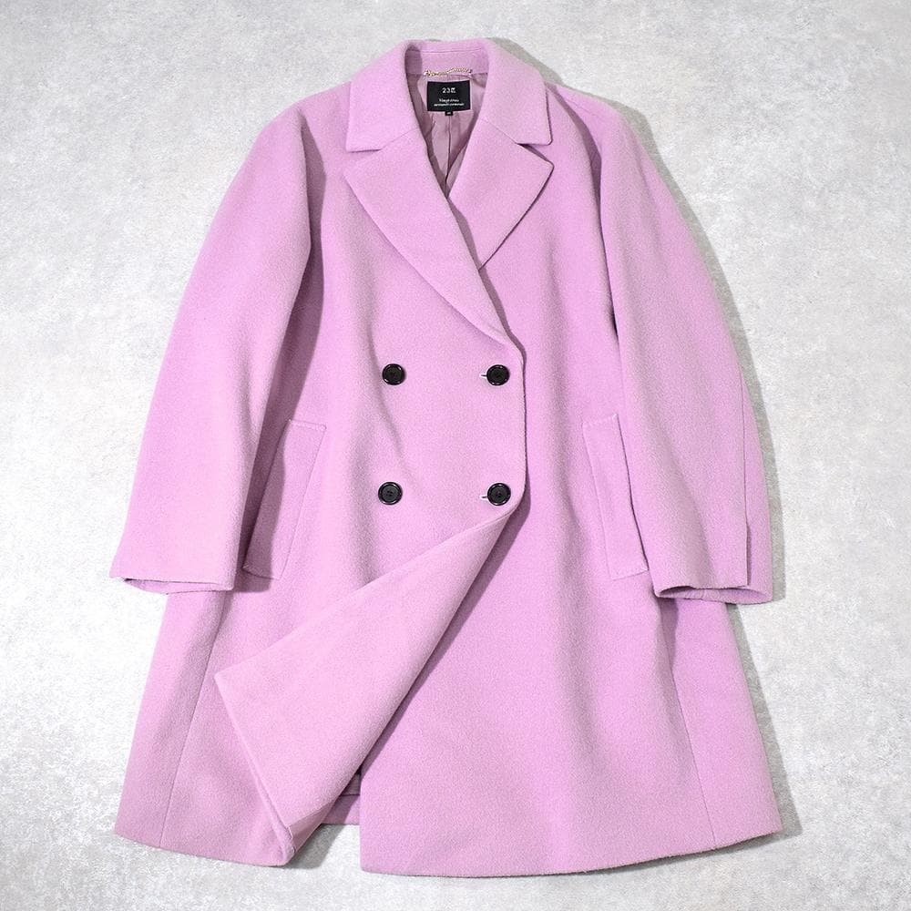 大きいサイズ 23区 ウール ビーバー チェスターコート 44 ピンク系