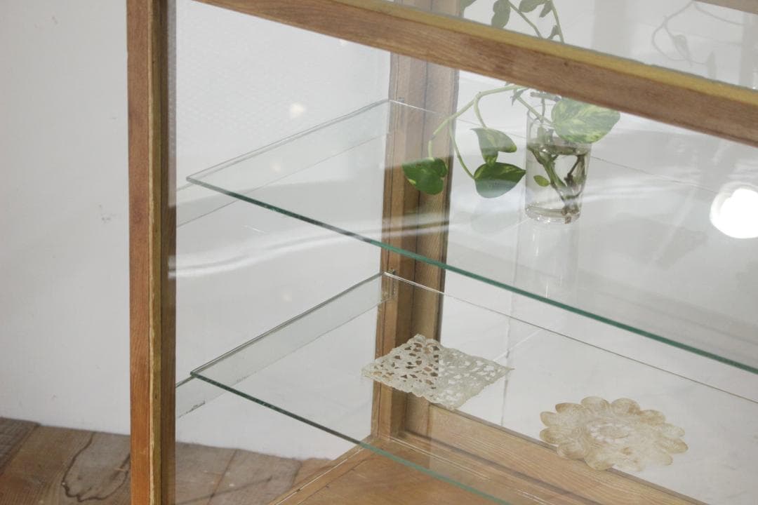 ※専用レトロ ガラスショーケース 店舗什器 ディスプレイ ナチュラル 木製収納