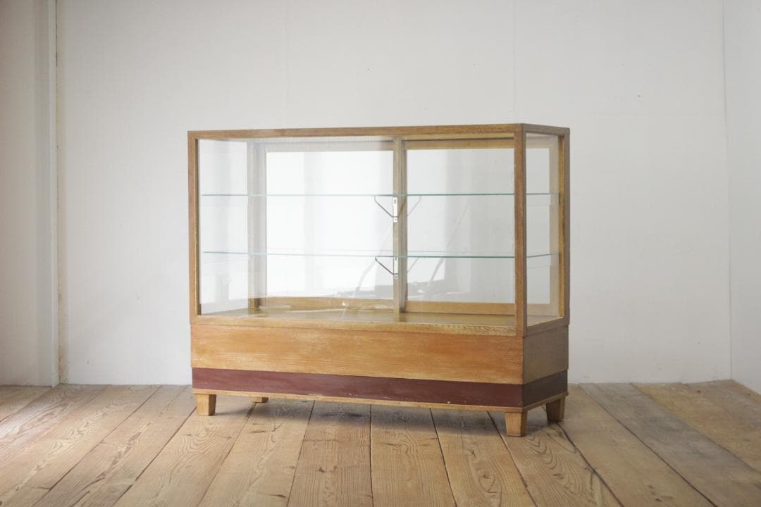 ※専用レトロ ガラスショーケース 店舗什器 ディスプレイ ナチュラル 木製収納