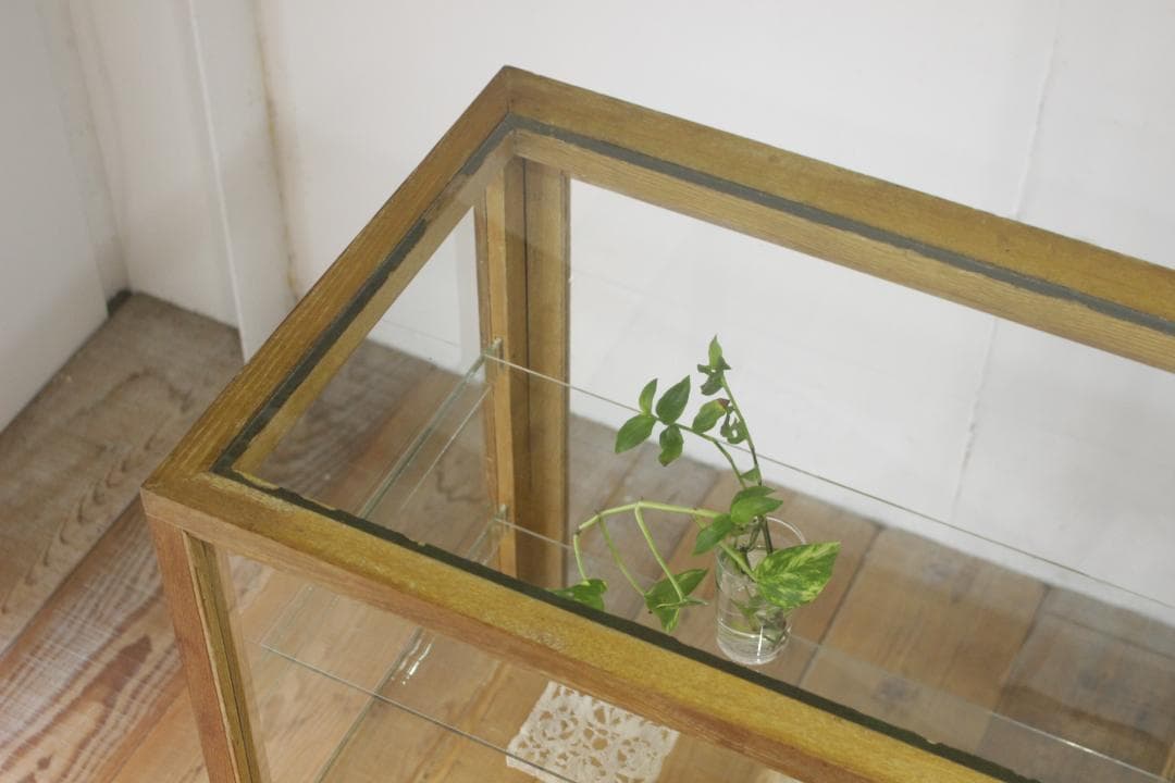 ※専用レトロ ガラスショーケース 店舗什器 ディスプレイ ナチュラル 木製収納