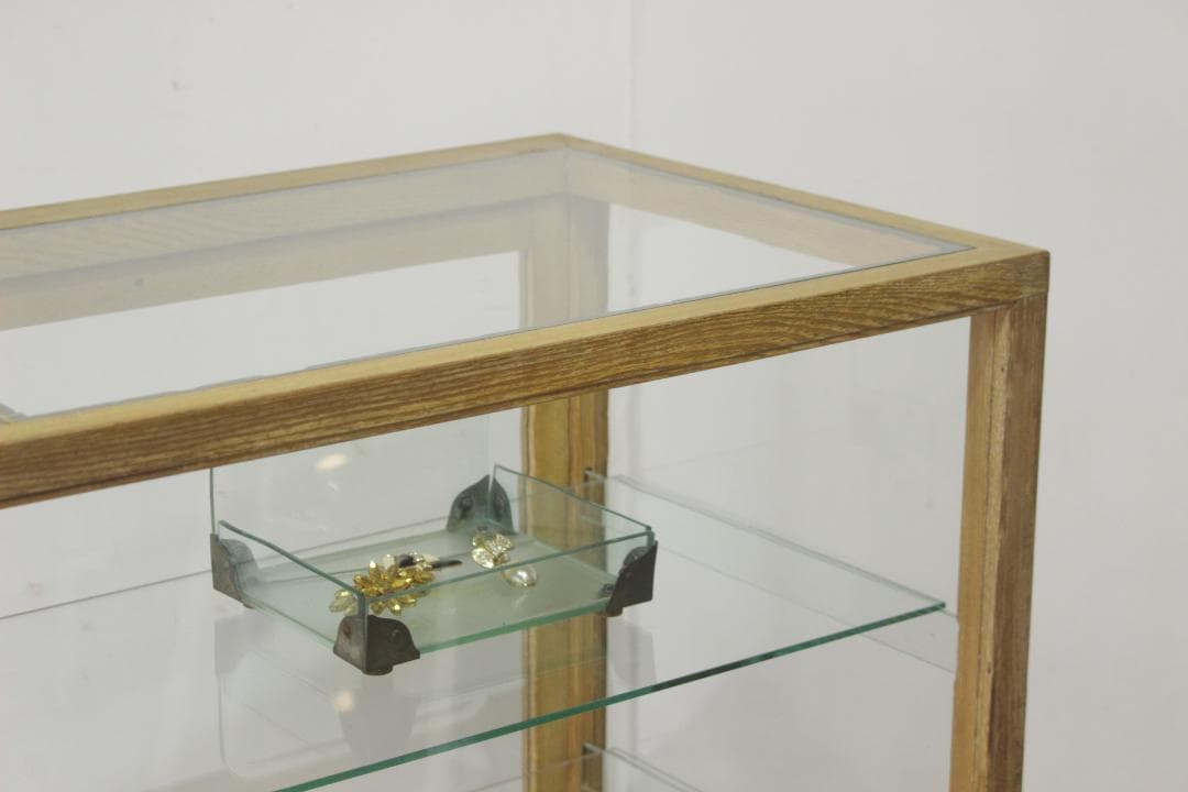 ※専用レトロ ガラスショーケース 店舗什器 ディスプレイ ナチュラル 木製収納