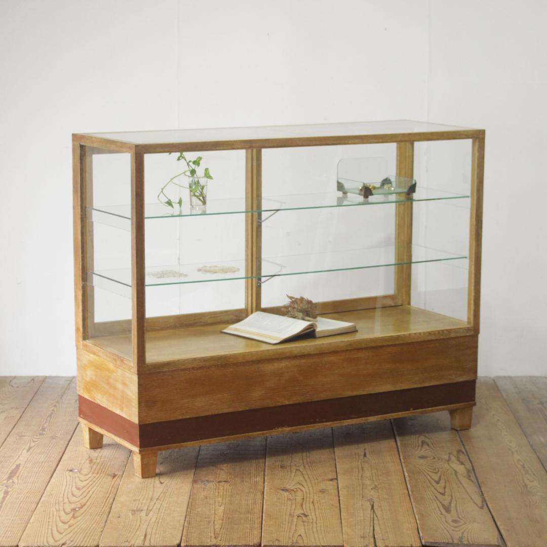 ※専用レトロ ガラスショーケース 店舗什器 ディスプレイ ナチュラル 木製収納