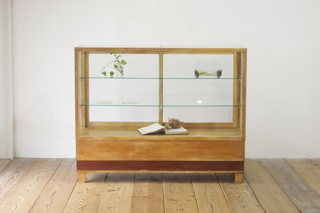 ※専用レトロ ガラスショーケース 店舗什器 ディスプレイ ナチュラル 木製収納