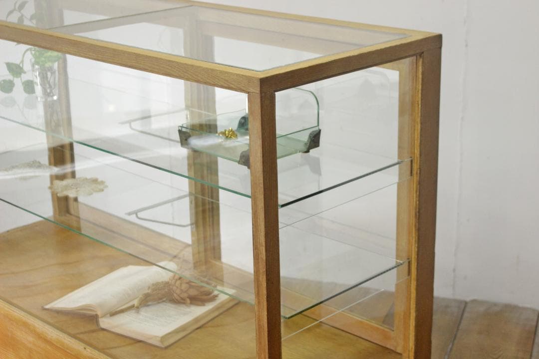 ※専用レトロ ガラスショーケース 店舗什器 ディスプレイ ナチュラル 木製収納