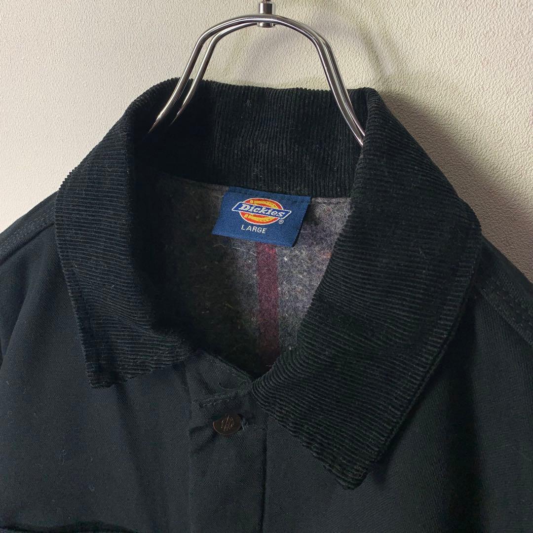 90s Dickies カバーオール ブランケット L ブラック 襟コーデュロイ