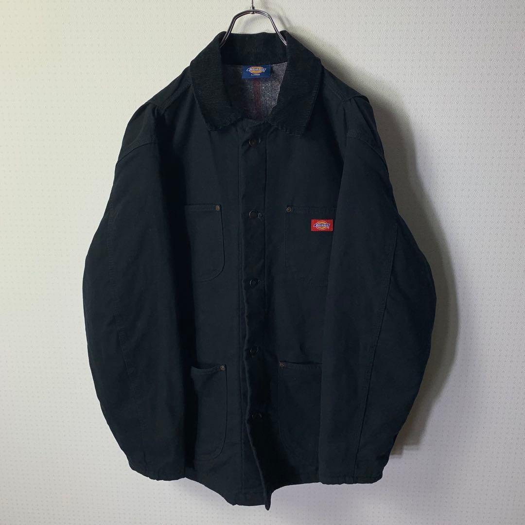 90s Dickies カバーオール ブランケット L ブラック 襟コーデュロイ