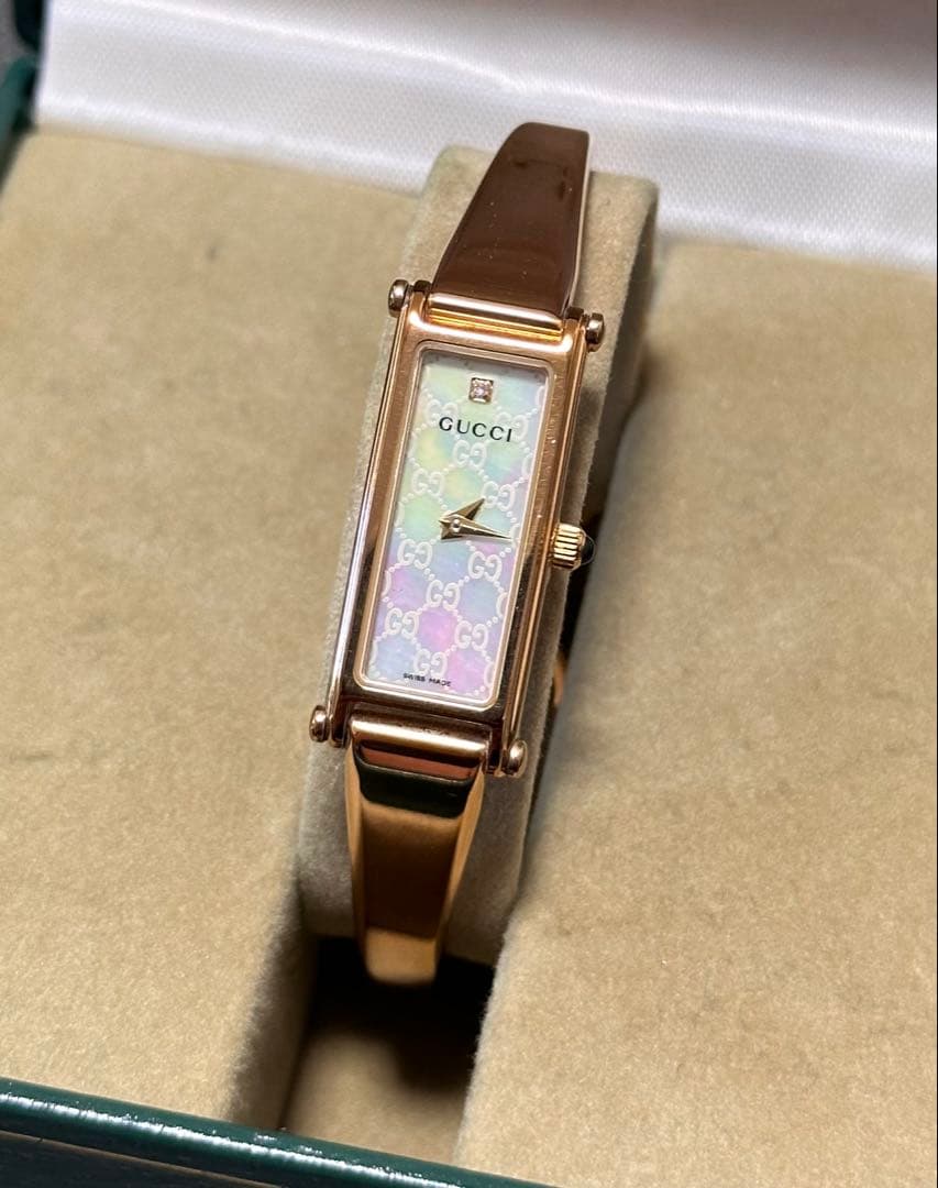 極美品 グッチ 腕時計 バングルウォッチ1500L ゴールド 1Pダイヤ文字盤