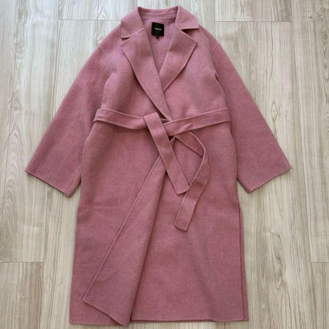 【美品】Theory ベルテッドコート カシミヤ ピンク 1 ダブルフェイス