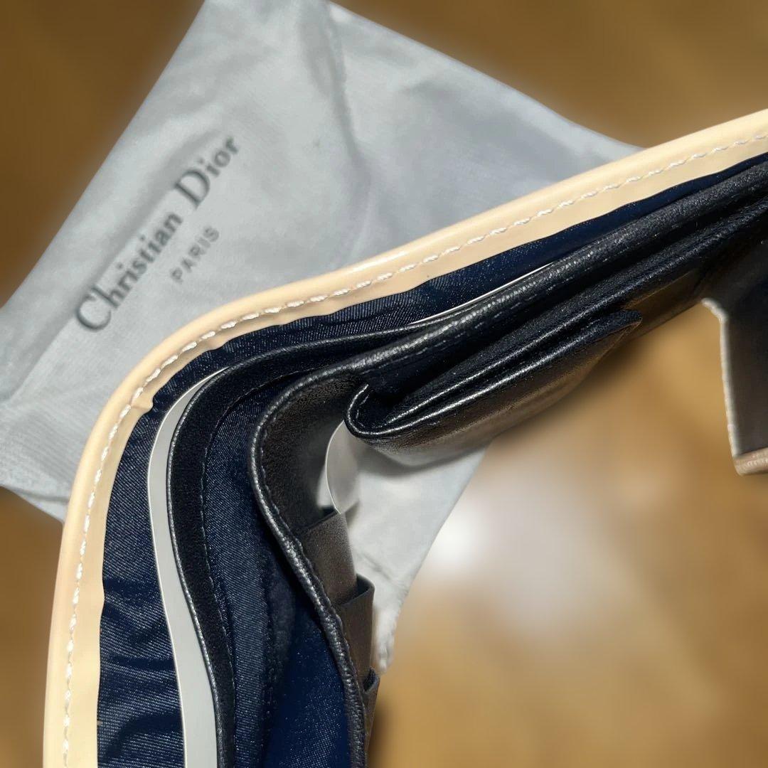 美品匿名Christian Dior クリスチャンディオール三つ折り財布ネイビー