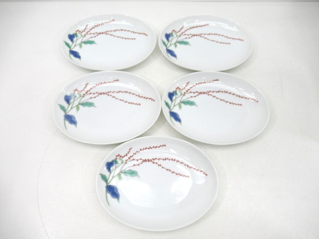 【未使用品】深川製磁 楕円小皿 水引き草 10枚 / 小鉢 梅散し 5枚 N11