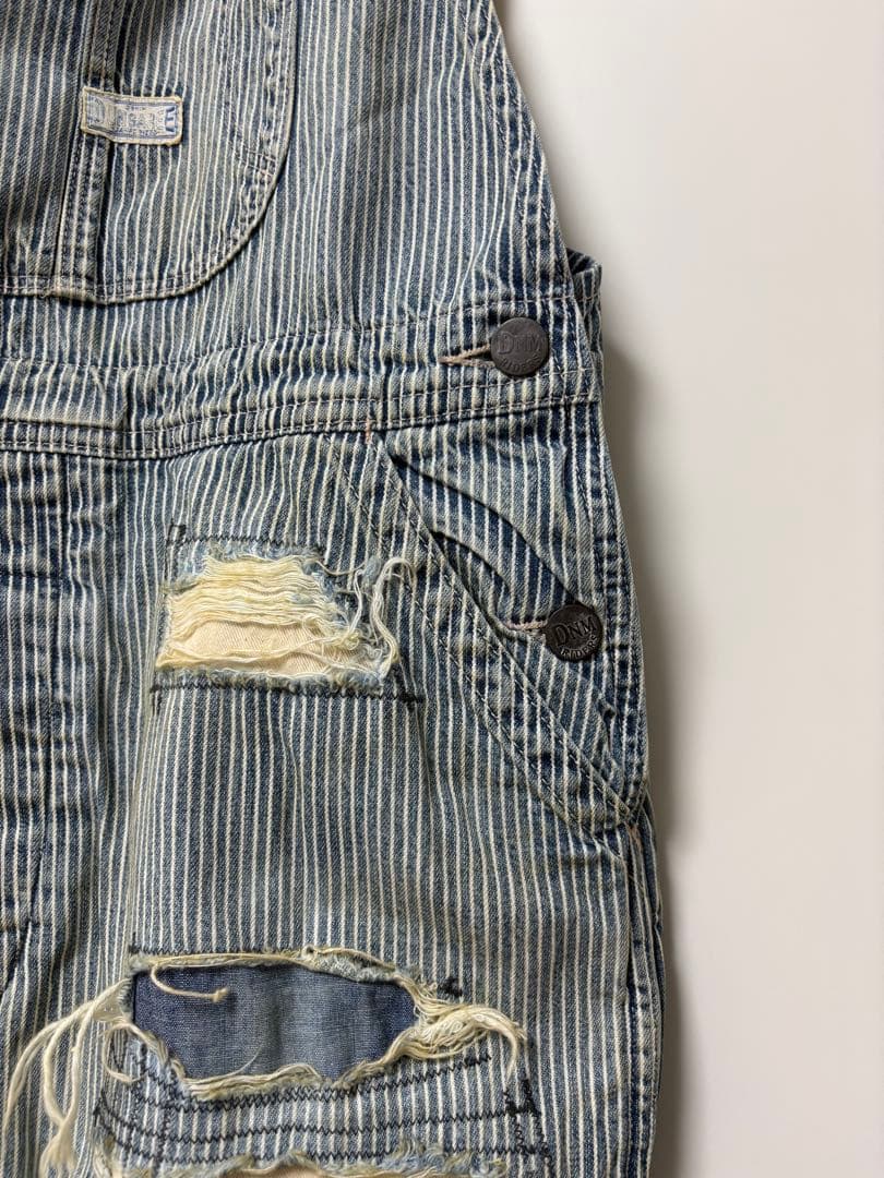 う*ぎ様 DENIMDUNGAREE ダメージリペア加工ヒッコリーオーバーオール