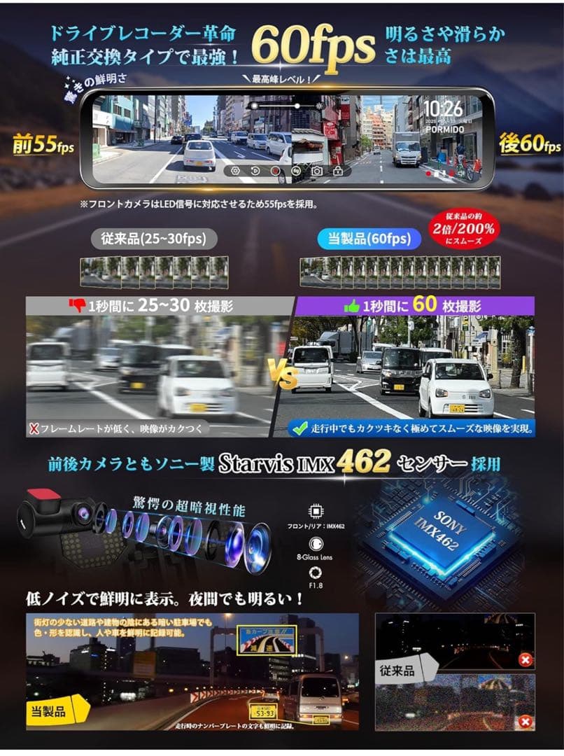 値下げ！PORMIDO スマートデジタルインナーミラー PRD8XC