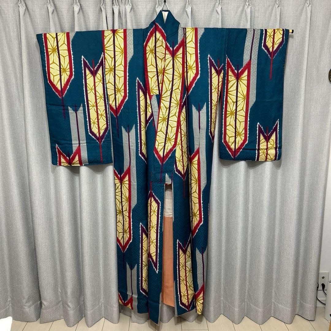 アンティーク着物 袷 矢羽根 麻の葉 七宝 袴