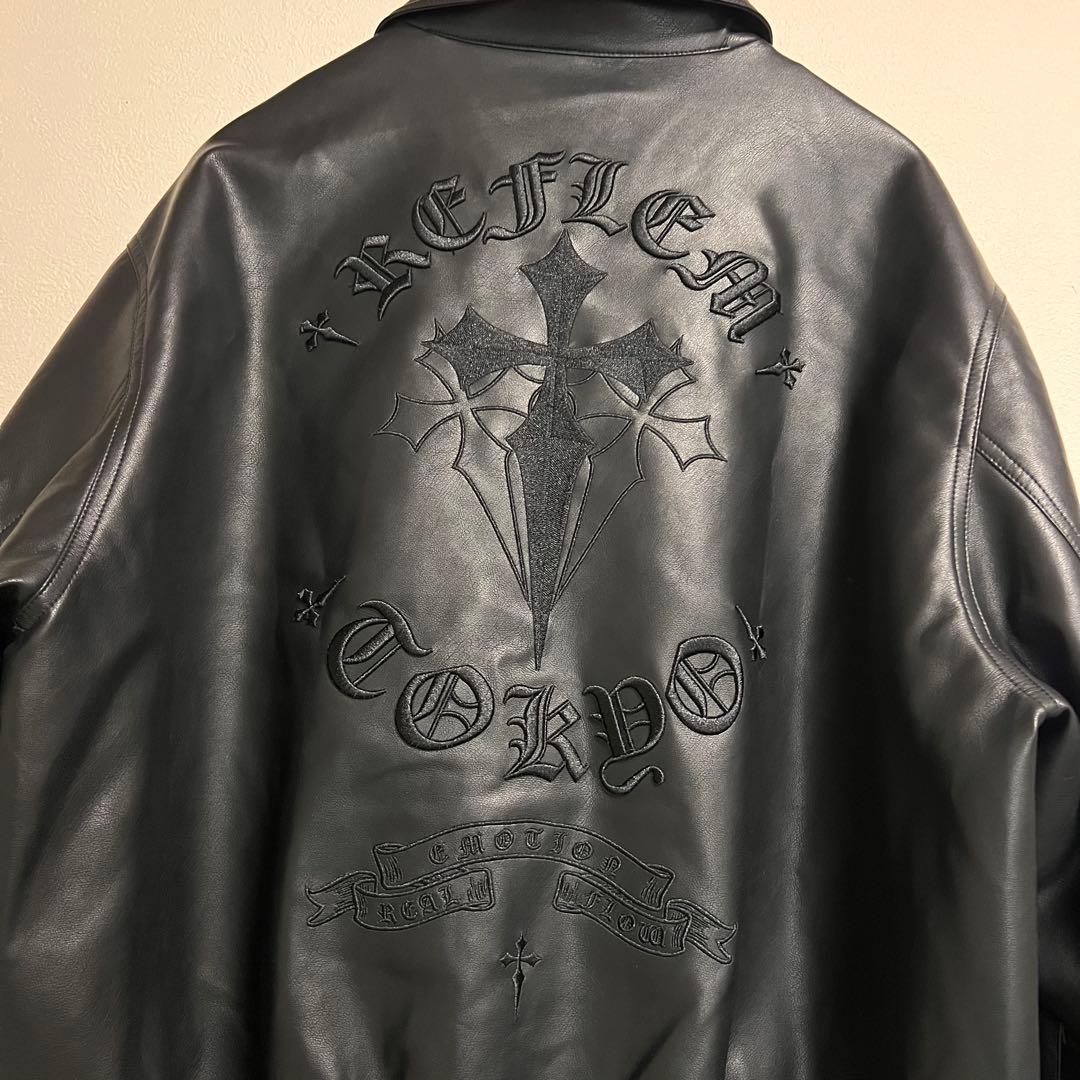 ほぼ未使用✨『REFLEM/レフレム』クロス刺繍PUレザージャケット
