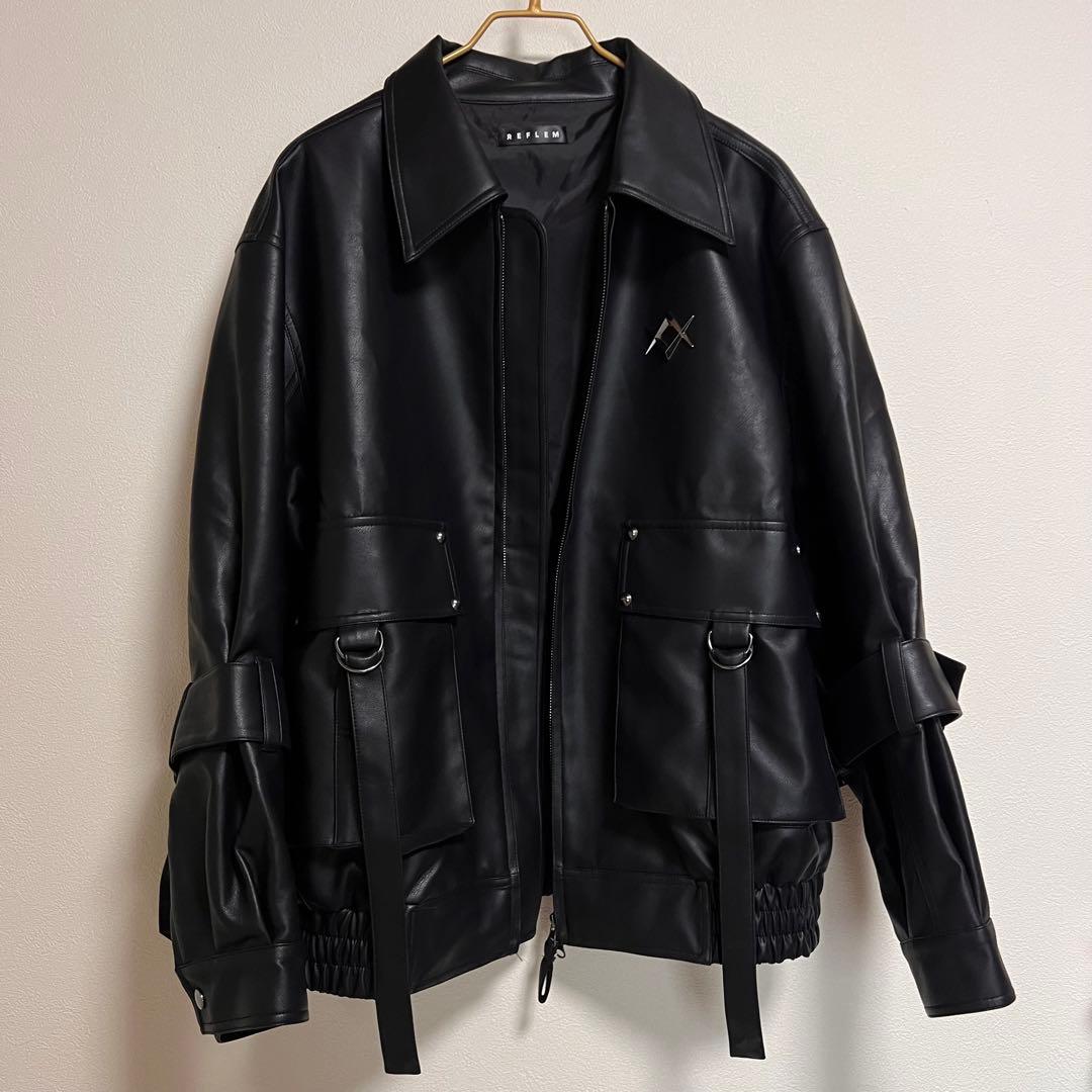 ほぼ未使用✨『REFLEM/レフレム』クロス刺繍PUレザージャケット
