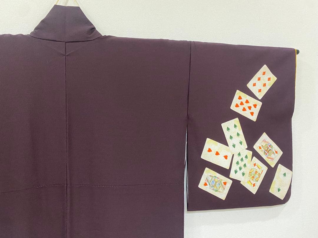 居内商店　トランプ模様 うさぎ柄　袷着物　ボルドー　不思議の国のアリス